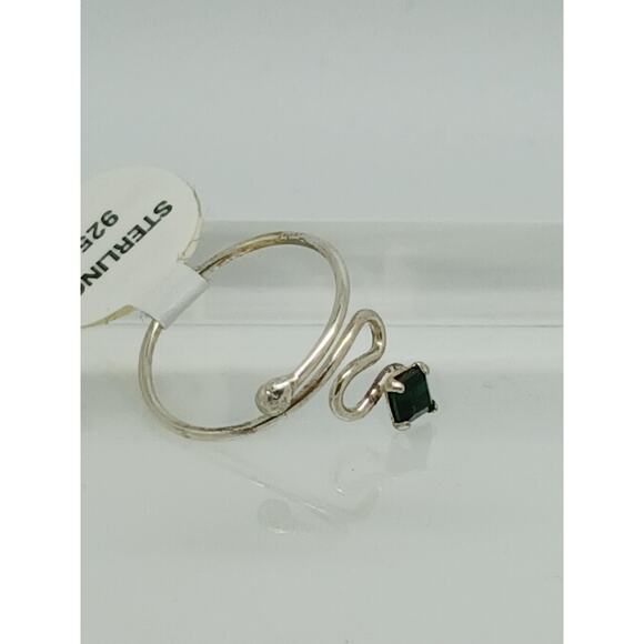 Swirly Emerald Green Crystal Rhinestone Toe Ring Adjustable Size Sterling Silver - Picture 7 of 8